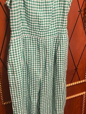 J. Crew Green and White Gingham Jumpsuit